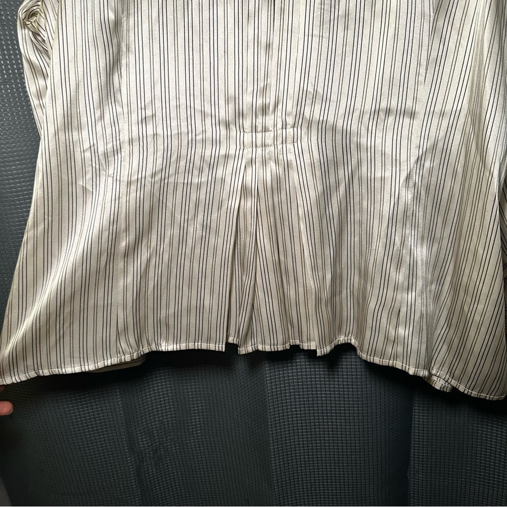 Jones New York Silk Blouse 22W Cream and Black Pinstripe | Quiet Luxury - Picture 10 of 11